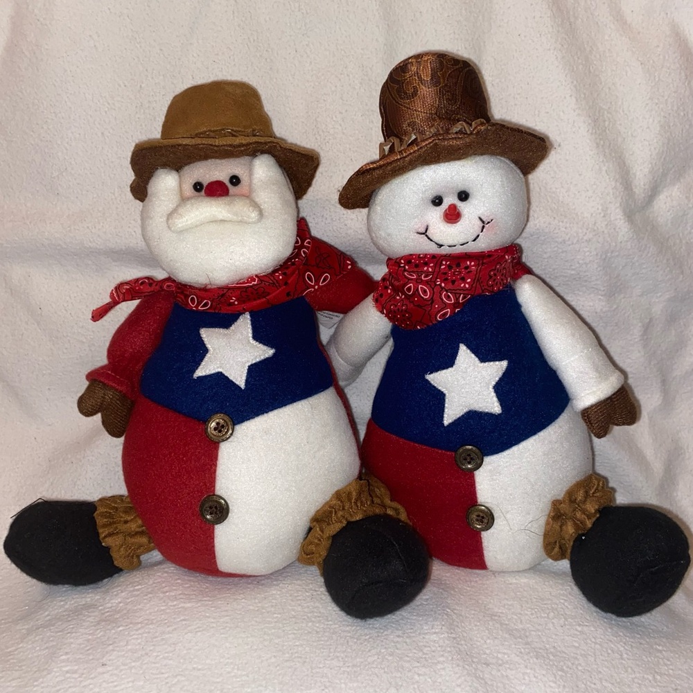 Stuffed Cowboy Sheriff & Snowman home Decor western Texas star Red White Blue